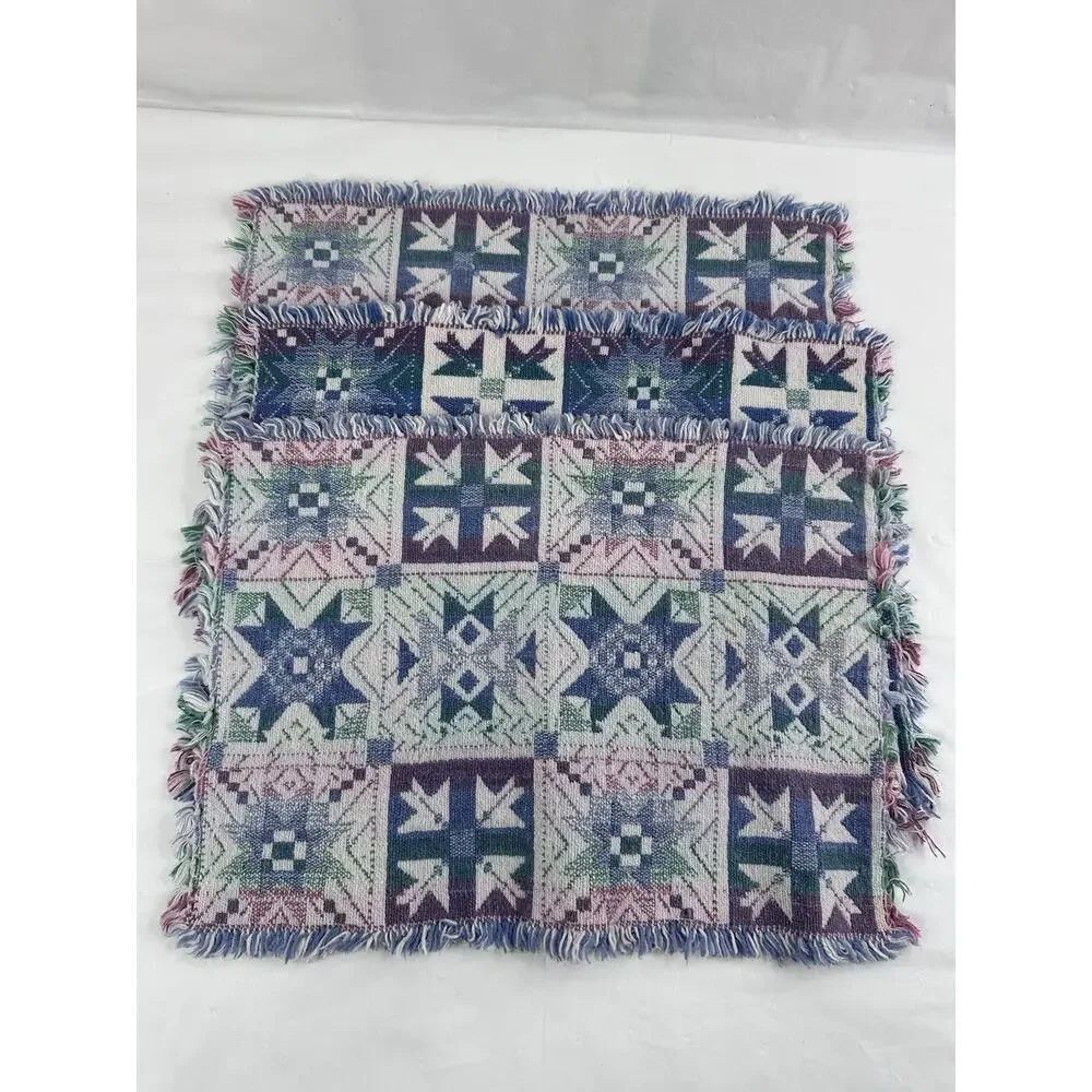 Southwestern Geometric Kilim Placemats Fringe Boho Blue Unbranded Dining Set 3